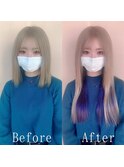 ブロンド×ラベンダーカラー#シールエクステ#ラフウェーブ#小倉
