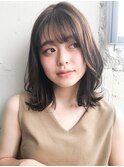 ボブルフ大人かわいいピンクベージュ薄めバングくびれモテ髪