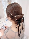 ダブルリボンの韓国風アップ