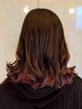 暗髪ミディ/毛先グラデーションカラー/ピンク/大人可愛い韓国風