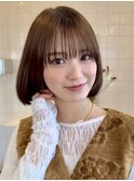 まとまるボブ/切りっぱなしボブ/オリーブカラー/艶カラー/透明感