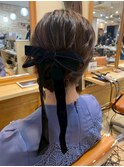 パーティー/お呼ばれ/結婚式/二次会/シニヨン/リボン/低めお団子