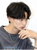 カルマパーマセンターパートコンマヘアハーフアップバングメンズ