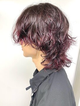 モリオフロムロンドン 原宿本店(morio from London) 【morio原宿】ウルフパーマ　ハイライトカラー　ピンクパープル