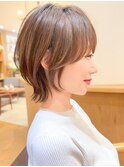 前髪あり耳掛け丸みくびれ大人ショートボブ20代30代40代50代＊
