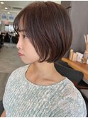 小顔カットショートボブ大人可愛いアッシュオリーブ
