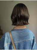切りっぱなしボブヘーゼルベージュボブブラウンカラー前髪なし