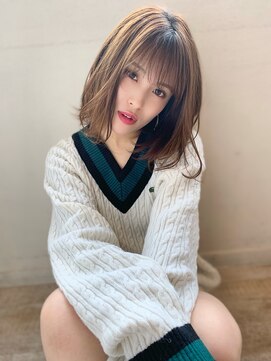 マリアバイアフロート(Maria by AFLOAT) 【添田】伸ばしかけの方も！ネイビーカラーシースルーバングボブ
