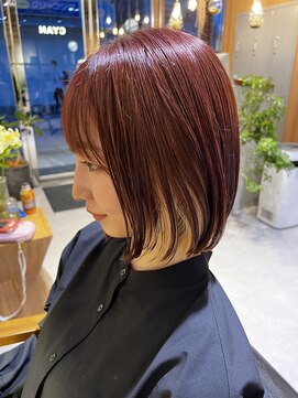 シアン 大倉山店(CYAN) パツッとボブにイヤリングカラーは絶対に可愛い！