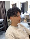 ツイストスパイラルパーマフェードカットショートアップバング