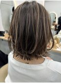 グレージュハイライトくびれボブ「池袋/ハイライト/前髪」
