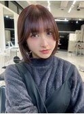 マロンブラウン 小顔バング 前髪カット 内巻きボブ