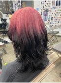 ピンク ブラック ルーツカラー グラデーション イメチェン