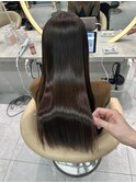 ★丸型逆三角ホワイトグレージュデジタルパーマチェリーブラウン