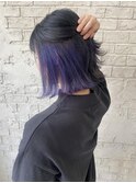 ブルーブラックボブ大人かわいいインナーカラーラベンダー4083