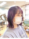 切りっぱなしボブ×ラベンダーピンク