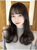 大人かわいい艶髪レイヤーカットシースルーバング暗髪ベージュ