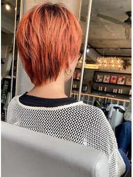 ヘアーリビング 730 宜野湾 730 design color ダブルカラー/オレンジ/束感ショート/ブリーチ