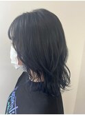 20代30代ミディアムゆるふわスタイルネイビーブルー