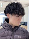 メンズパーマ波巻きツイストスパイラル刈り上げセンターパート