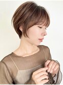 ★レイヤーカットミルクブラウンナチュラルショート小顔縮毛矯正