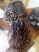 編み込みお花 ハーフアップ