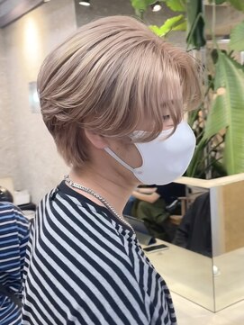 サンクマーケット 渋谷(cinq MARKET) 韓国メンズピンクベージュミルクティーカラーセンターパートヘア