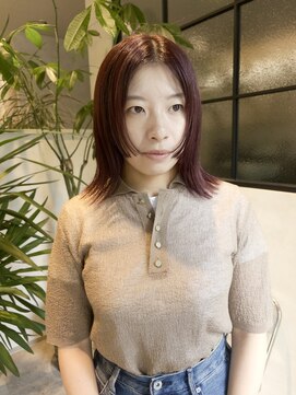 暖色カラー/顔まわりカット/ワインレッドカラー/20代