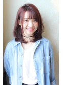 大人可愛いピンクブラウンカラー小顔ミディアムレイヤー奈良清水