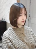前髪アンブレラカラーこなれミディイメチェンウェーブパーマ