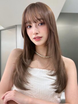 サンドレオ 新宿店(sand Leo) ミディアムレイヤーカット/オリーブグレー/韓国風/小顔前髪/新宿