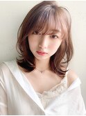 黒髪 グレーベージュ レイヤーロング前髪パーマ 外はねミディ*