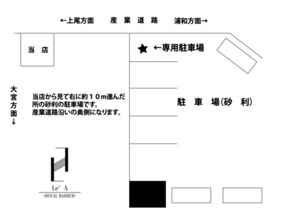 駐車場は当店から見て右に約１０m進んだ所の砂利の駐車場です。