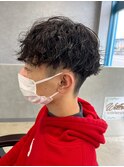ツイストスパイラルパーマメンズパーママッシュウルフフェード