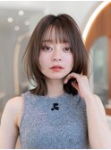 大人かわいい前髪セシルカットココアブラウンフリンジウェーブ