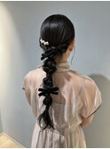 赤羽結婚式列席大人可愛い編み下ろしヘアアレンジロングヘア