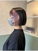 【下田健太】イヤリングカラーピンク切りっぱなしボブ髪質改善