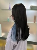ブルーブラック×水色イヤリングカラー　フロントレイヤーロング