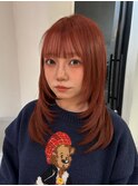 レイヤーカラーオレンジロング似合わせカットウェーブミディアム
