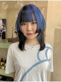 ブルーデザインカラー×姫カットウルフ