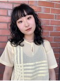 くせ毛風ウルフパーマ前髪パーマミディアムウルフ