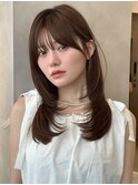 小顔ミディアムレイヤー韓国ヘアイメチェン似合わせ顔周りカット