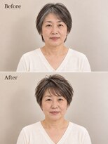 aptas 青山/表参道 白髪染め/白髪ぼかしハイライト/ボリュームアップエクステ&nbsp;50代の大人ふんわりショート｜表参道・青山