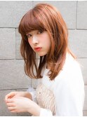 重めバング オレンジベージュ