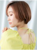アシンメトリー小顔オレンジブラウンミニボブb古河20代30代40代