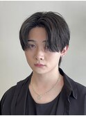 韓国風センターパートシースルーバングメンズ透明感カラー