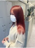 ミディアムピンクベージュレッドブラウン春カラー艶髪