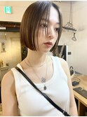 モカブラウン×切りっぱなしボブ