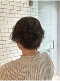 40代50代春◎丸みショートパーマ×オリーブグレージュ