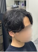 フェザーパーマ/グレーブルーカラー／刈り上げショートパンク